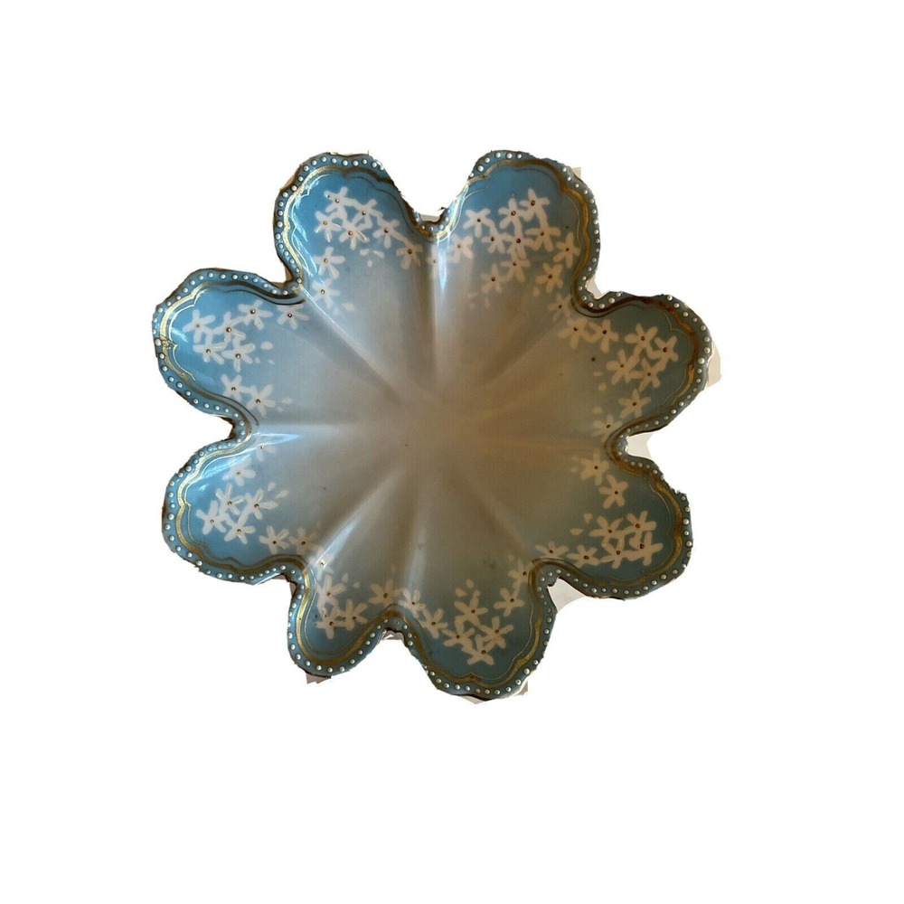 Blue Floral Snowflake Trinket Candy Dish Ceramic